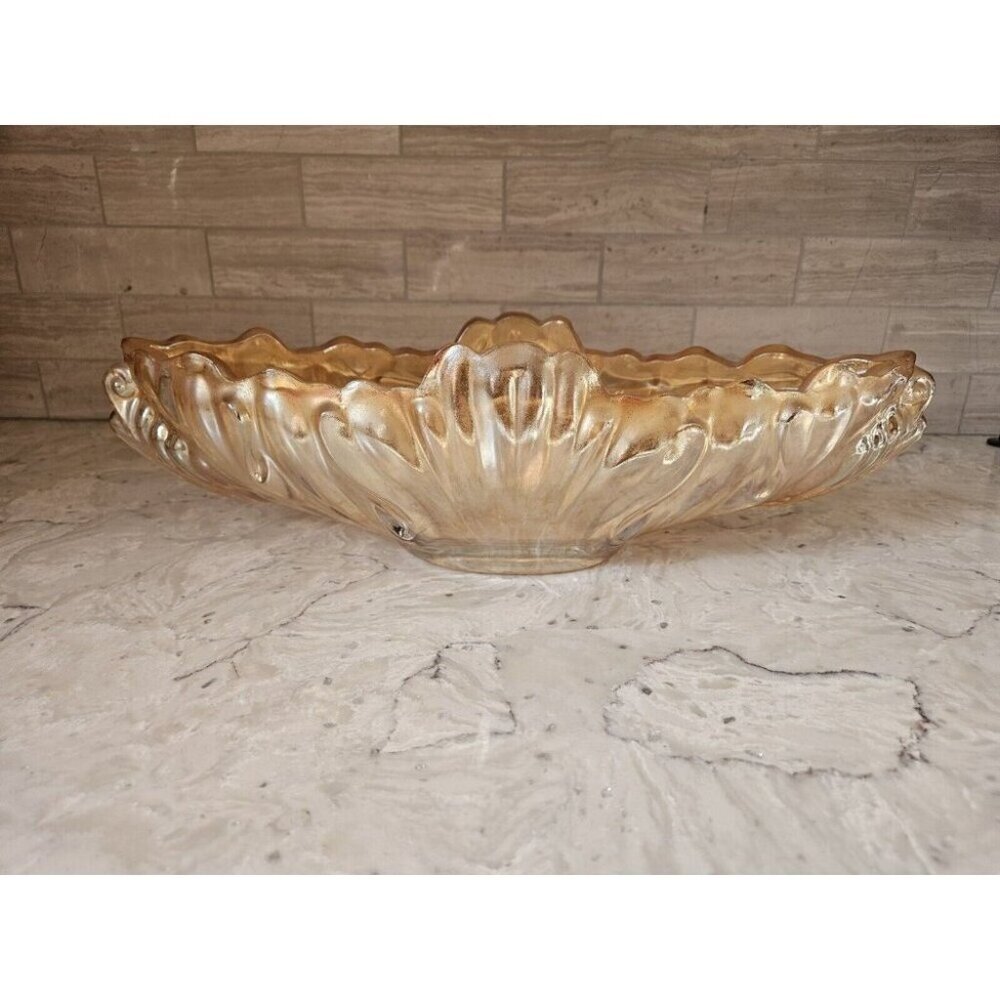 Vintage Jeannette Marigold Iridescent Carnival Glass Gondola Fruit Boat